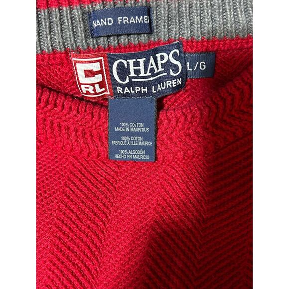 Chaps Ralph Lauren Sweater Mens Large Red Pullover Long Sleeve Knit Hand Framed - Picture 3 of 6